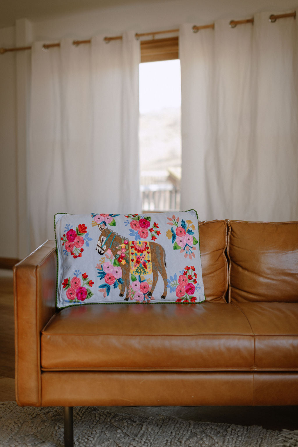 Large Floral Donkey Friends Pillow