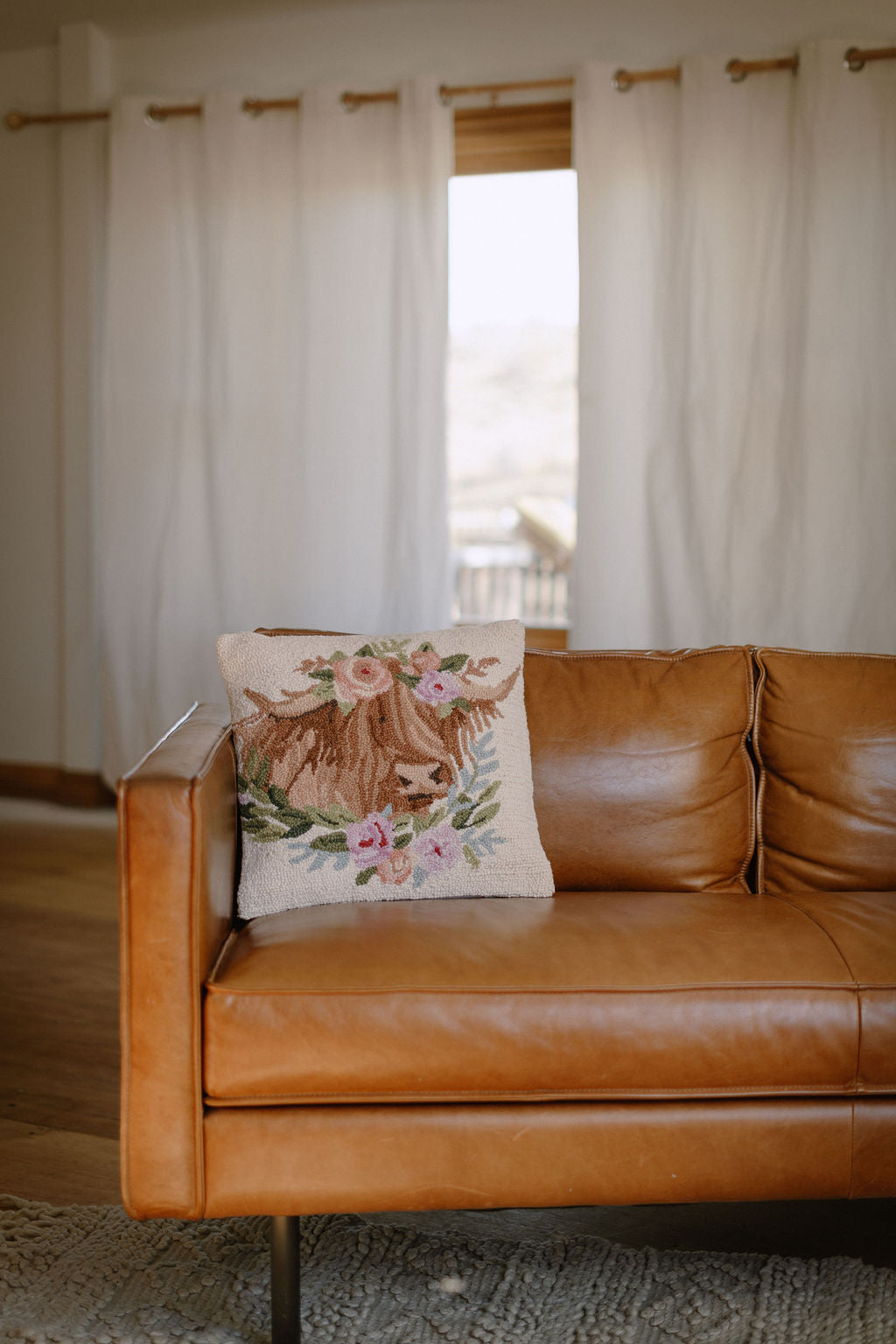 Floral Highland Cow Hook Pillow