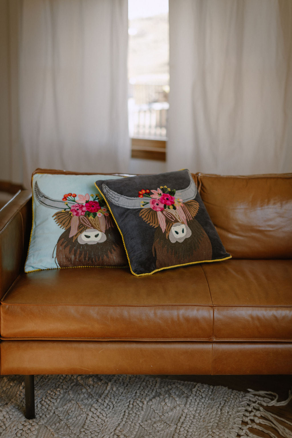 Highland Cow Velvet Embroidered Pillow