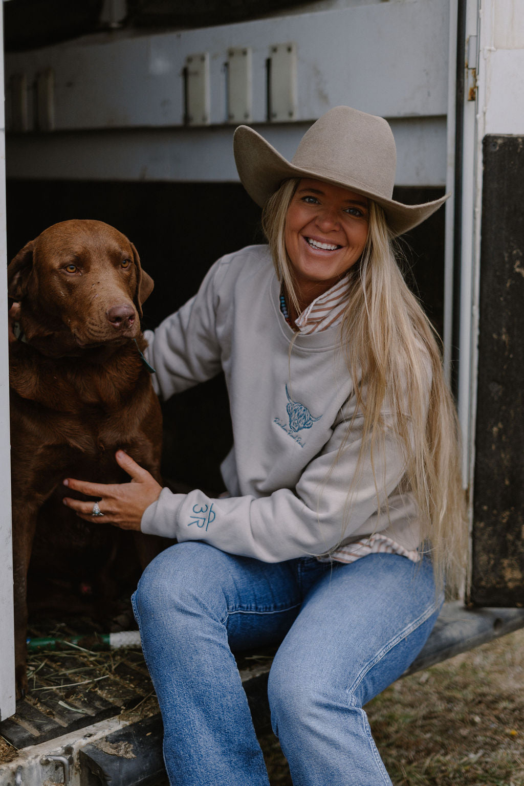 Fitted Random Road Ranch Embroidered Highland Cow Crewneck