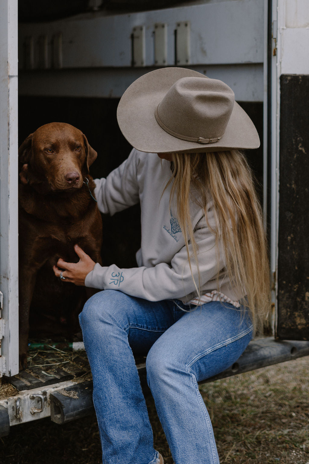 Fitted Random Road Ranch Embroidered Highland Cow Crewneck