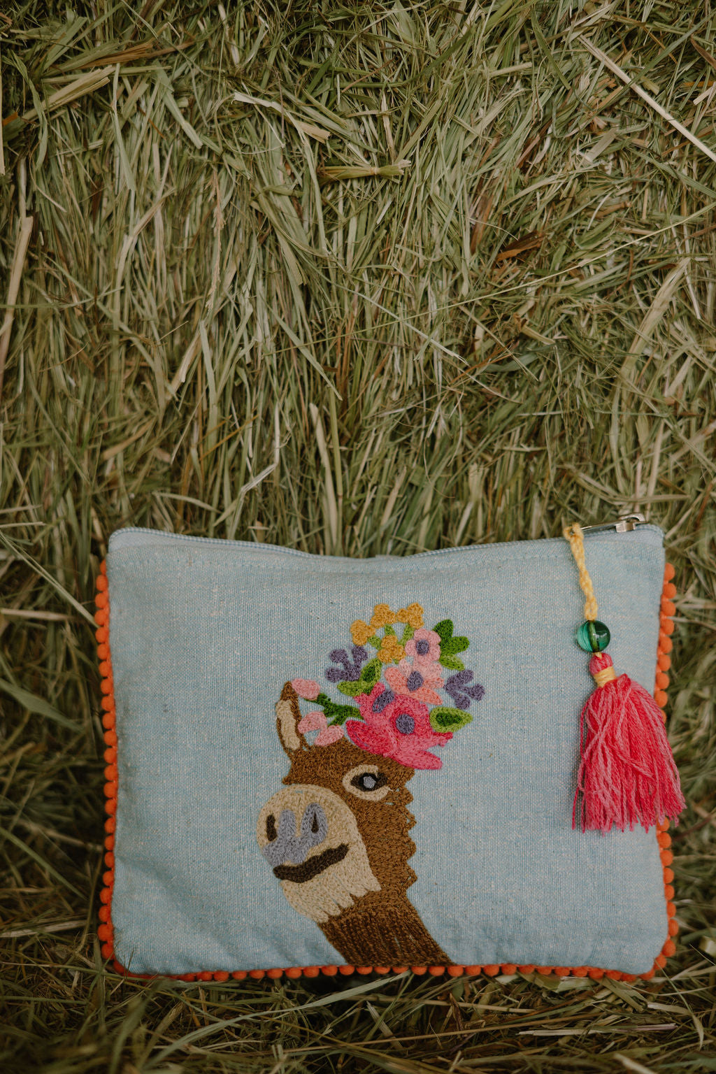 Floral Donkey Embroidered Pouch