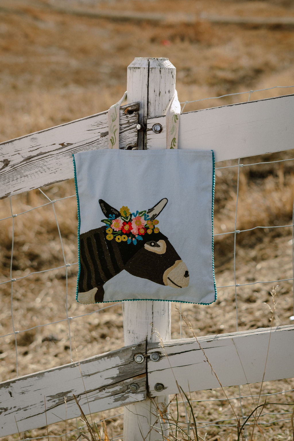 Floral Donkey Embroidered Tote Bag