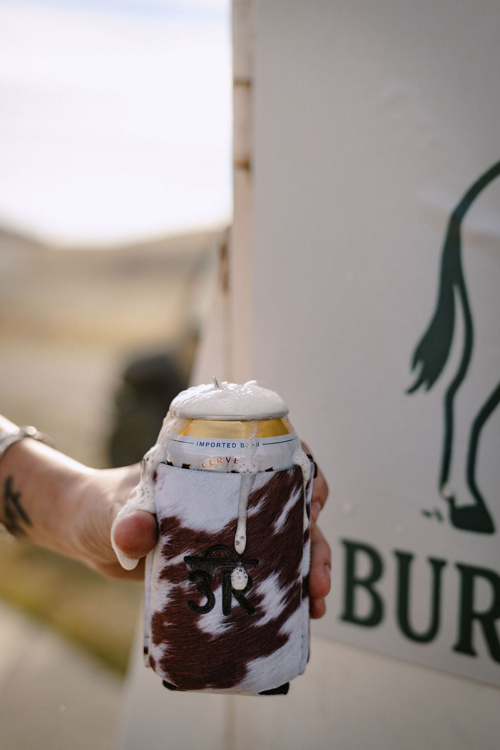 3R Branded Cowhide Magnetic Beer Holder