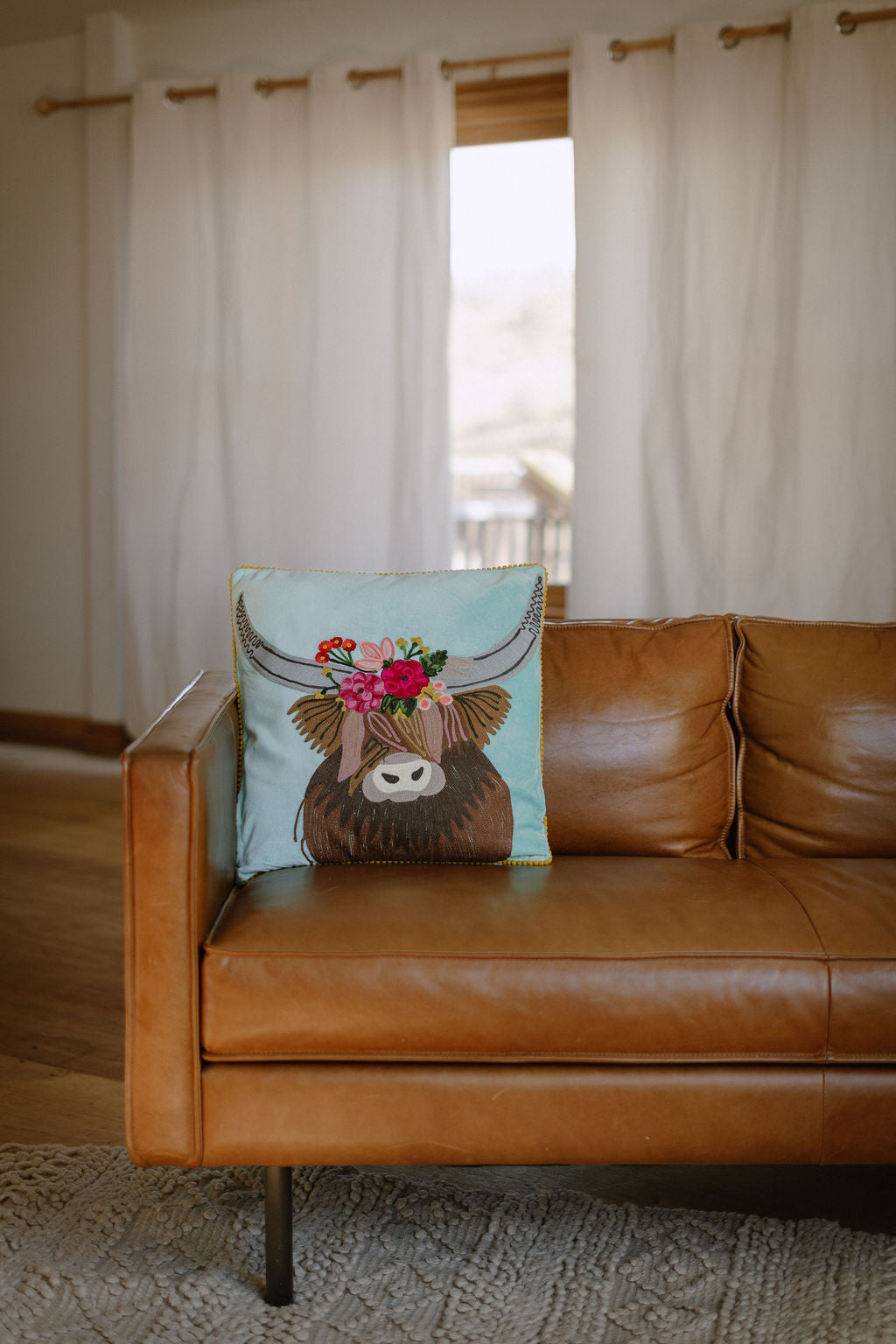 Highland Cow Velvet Embroidered Pillow