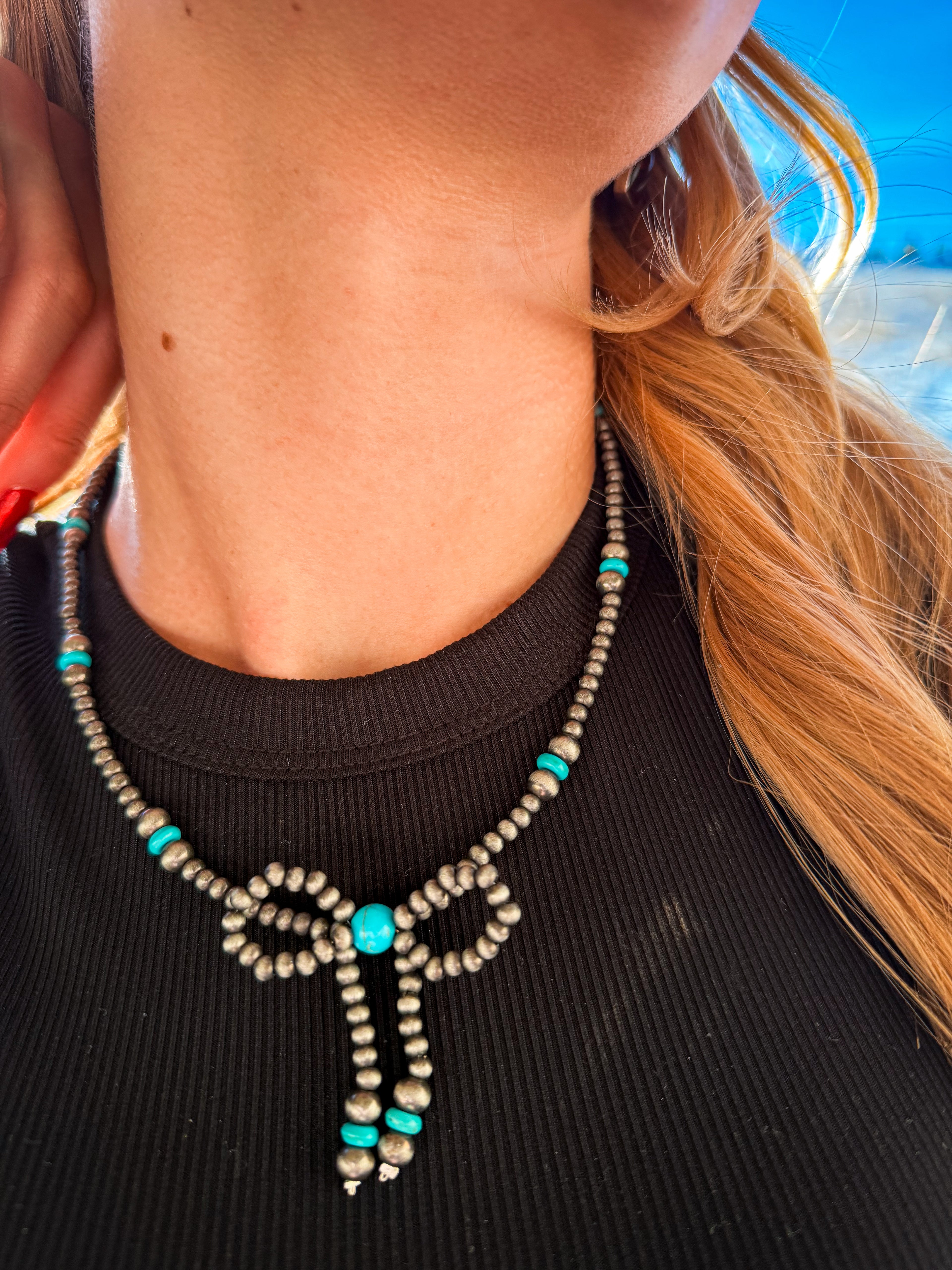 Turquoise Bow Beaded Necklace
